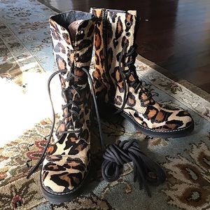 Donald J Pliner Gita Calf Hair Leopard Combat Boots, sz 6.5